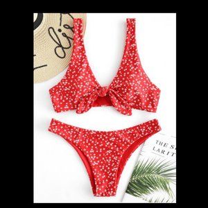 Tiny Floral Low Waisted Knot Bikini Swimsuit